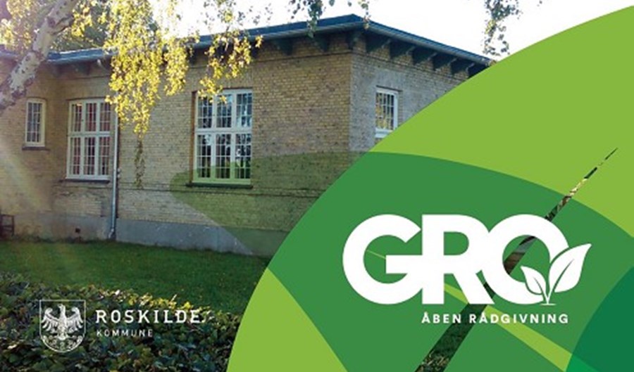 gult hus og græs. Logo for GRO.